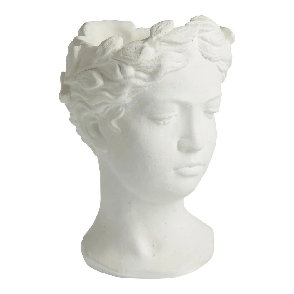 World Market White Cement Figural Female Bust Vase