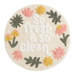 World Market Round Ivory Floral Fresh & Clean Bath Mat