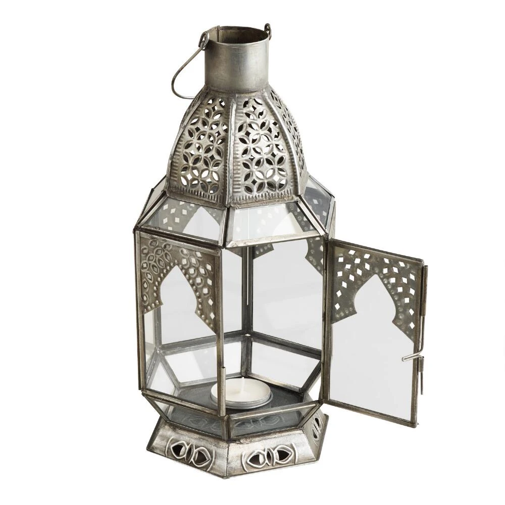 World Market Latika Antique Zinc Tabletop Candle Lantern - Image 2