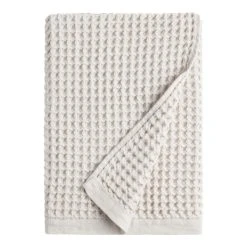 World Market Light Gray Waffle Weave Cotton Bath Towel