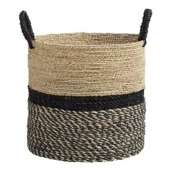 World Market Calista Large Black And Natural Seagrass Tote Basket