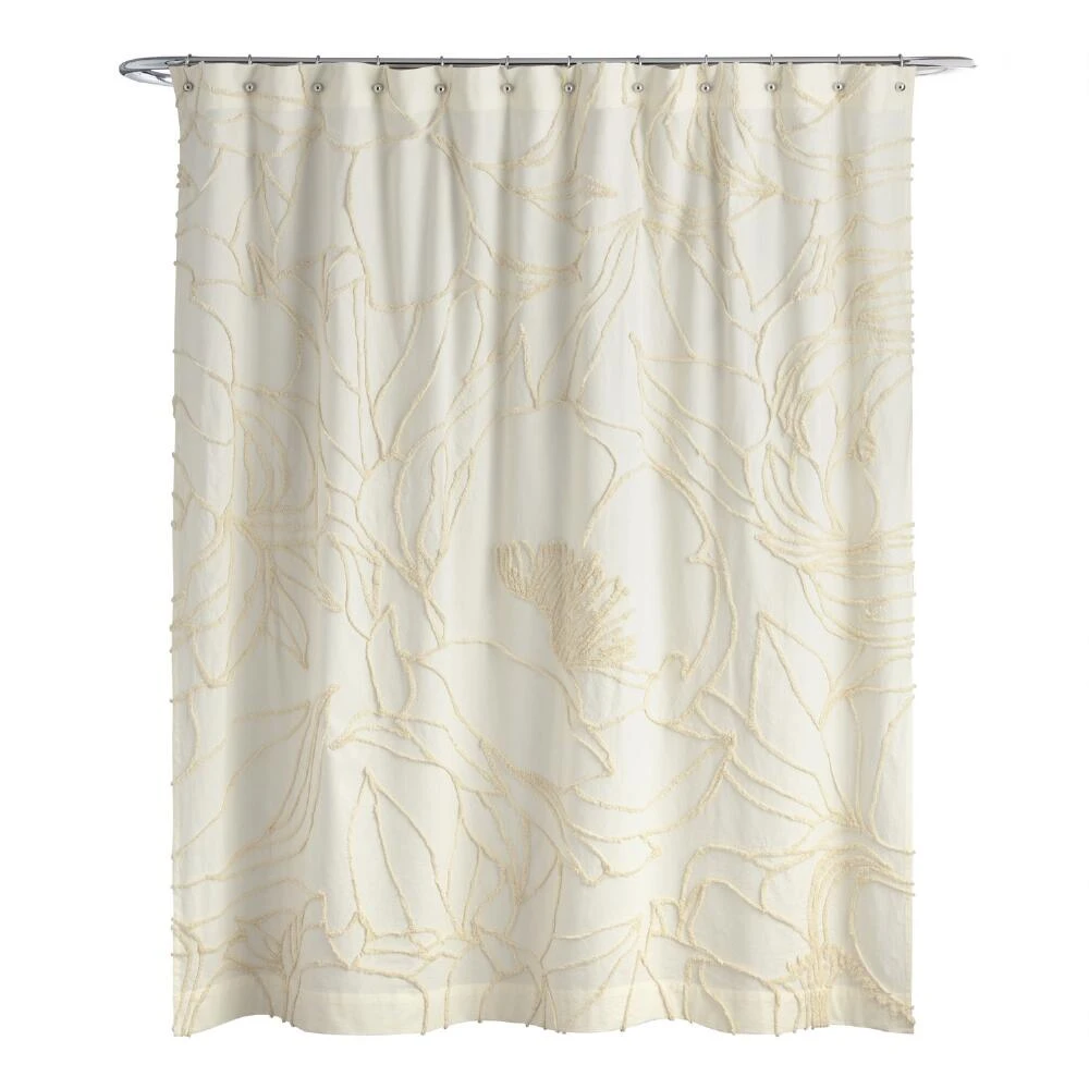 World Market Sofia Ivory Tufted Floral Outline Shower Curtain