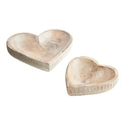 World Market Whitewash Hand Carved Wood Heart Trinket Dish