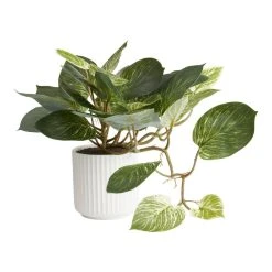 World Market Faux Pothos Plant in White Ceramic Pot