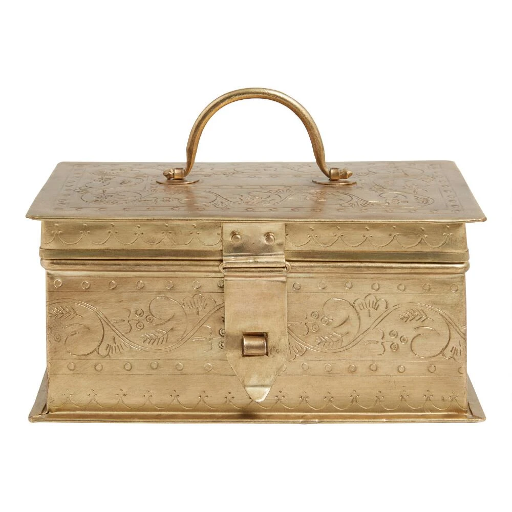 World Market Small Antique Gold Trinket Box with Handle - Image 2