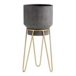 World Market Tapered Black Metal Planter With Gold Hairpin Stand