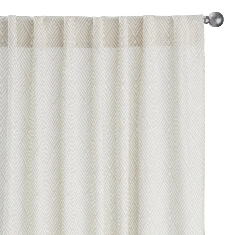 World Market White And Tan Diamond Cotton Sleeve Top Curtains Set of 2