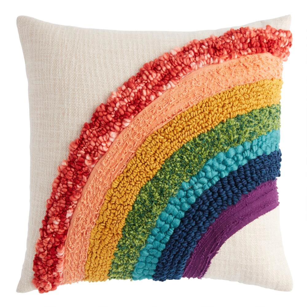 World Market Tufted Rainbow Cotton Throw Pillow