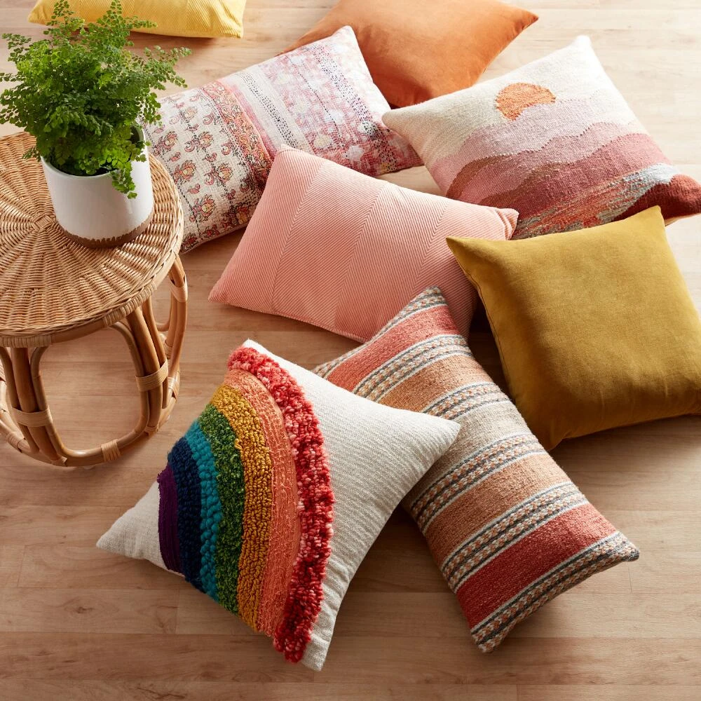 World Market Tufted Rainbow Cotton Throw Pillow - Image 2