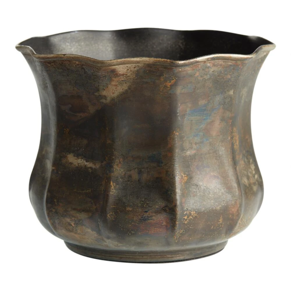 World Market Aged Patina Metal Fluted Planter