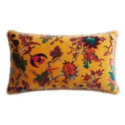 World Market Bright Gold Velvet Floral Lumbar Pillow