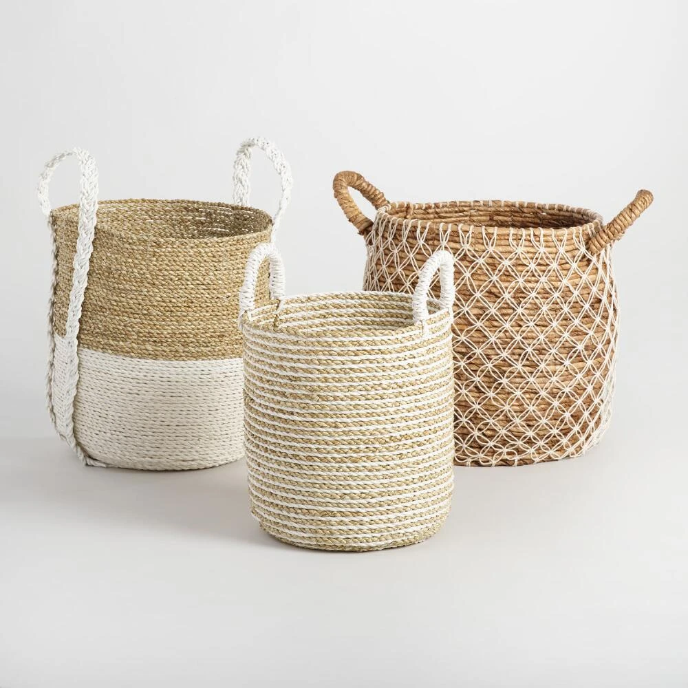 World Market Bianca Macrame Seagrass Tote Basket - Image 3