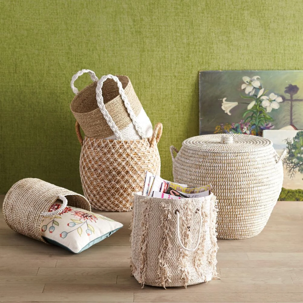 World Market Bianca Macrame Seagrass Tote Basket - Image 4