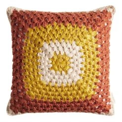 World Market Multicolor Concentric Square Crocheted Throw Pillow