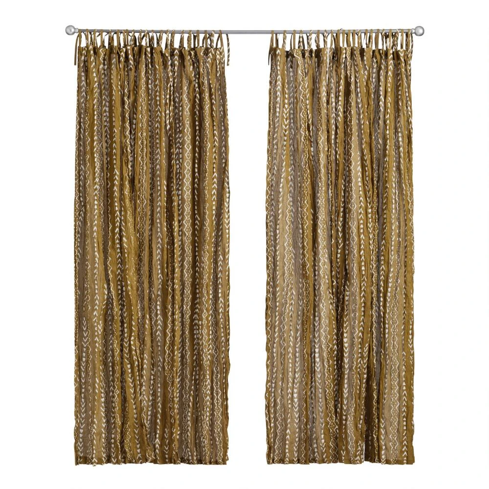 World Market Mud Cloth Cotton Crinkle Voile Tie Top Curtains Set Of 2