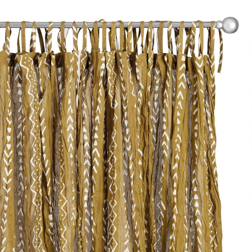 World Market Mud Cloth Cotton Crinkle Voile Tie Top Curtains Set Of 2 - Image 2