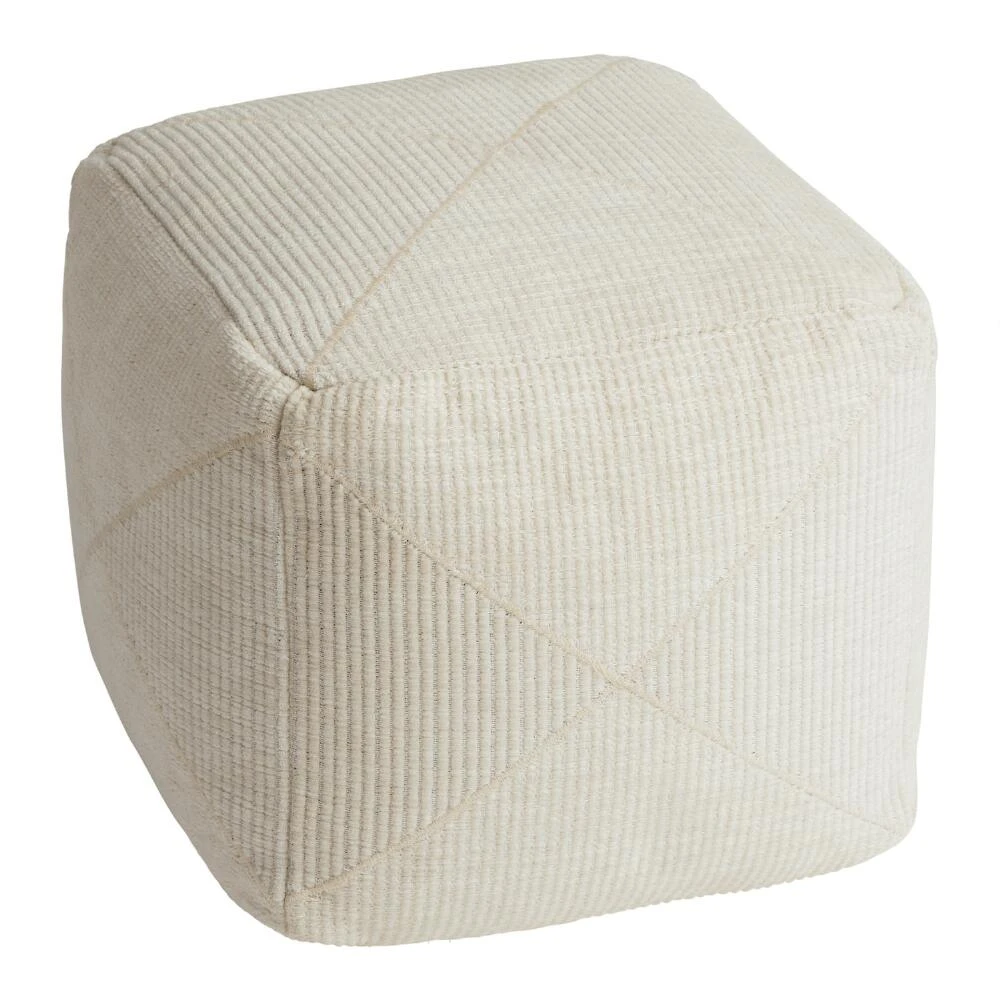 World Market Square Ivory Plush Textured Pouf