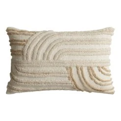 World Market Ivory Tufted Curved Lines Lumbar Pillow