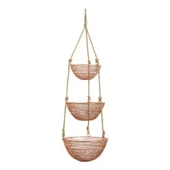 World Market Copper And Jute Rope 3 Tier Hanging Basket