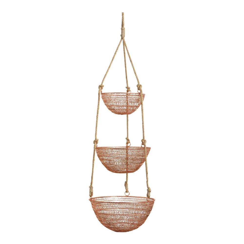 World Market Copper And Jute Rope 3 Tier Hanging Basket