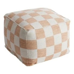 World Market Square Ivory And Rust Checkered Pouf