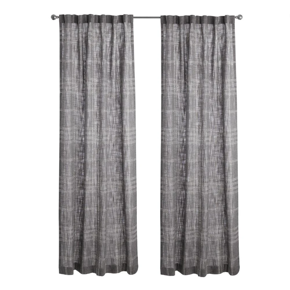 World Market Scout Gray Plaid Sleeve Top Curtains Set Of 2 - Image 2