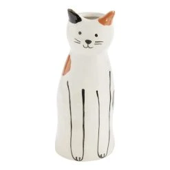 World Market White Multicolor Ceramic Cat Vase