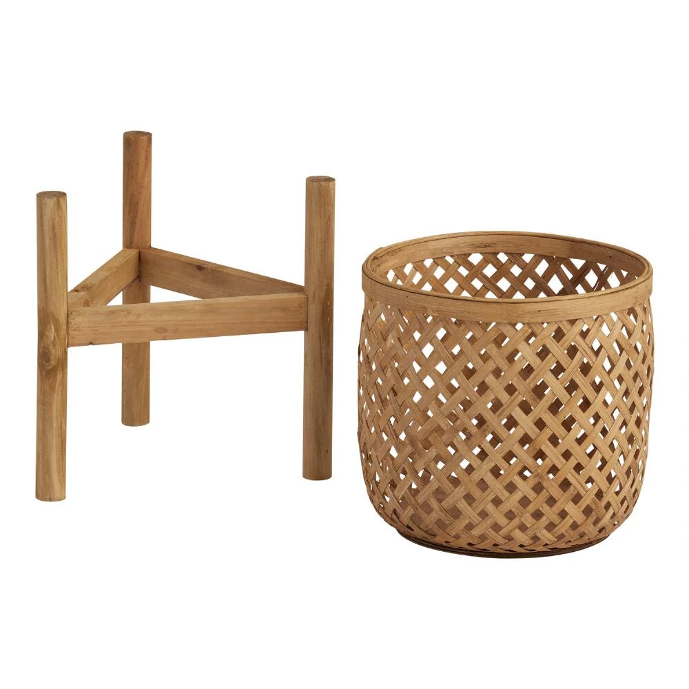 World Market Natural Bamboo Planter with Wood Stand - Image 2