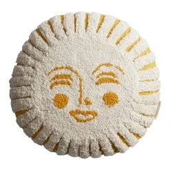 World Market Round Ivory Tufted Sun Face Indoor Outdoor Throw Pillow