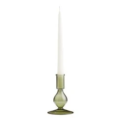 World Market Small Olive Green Glass Taper Candle Holder