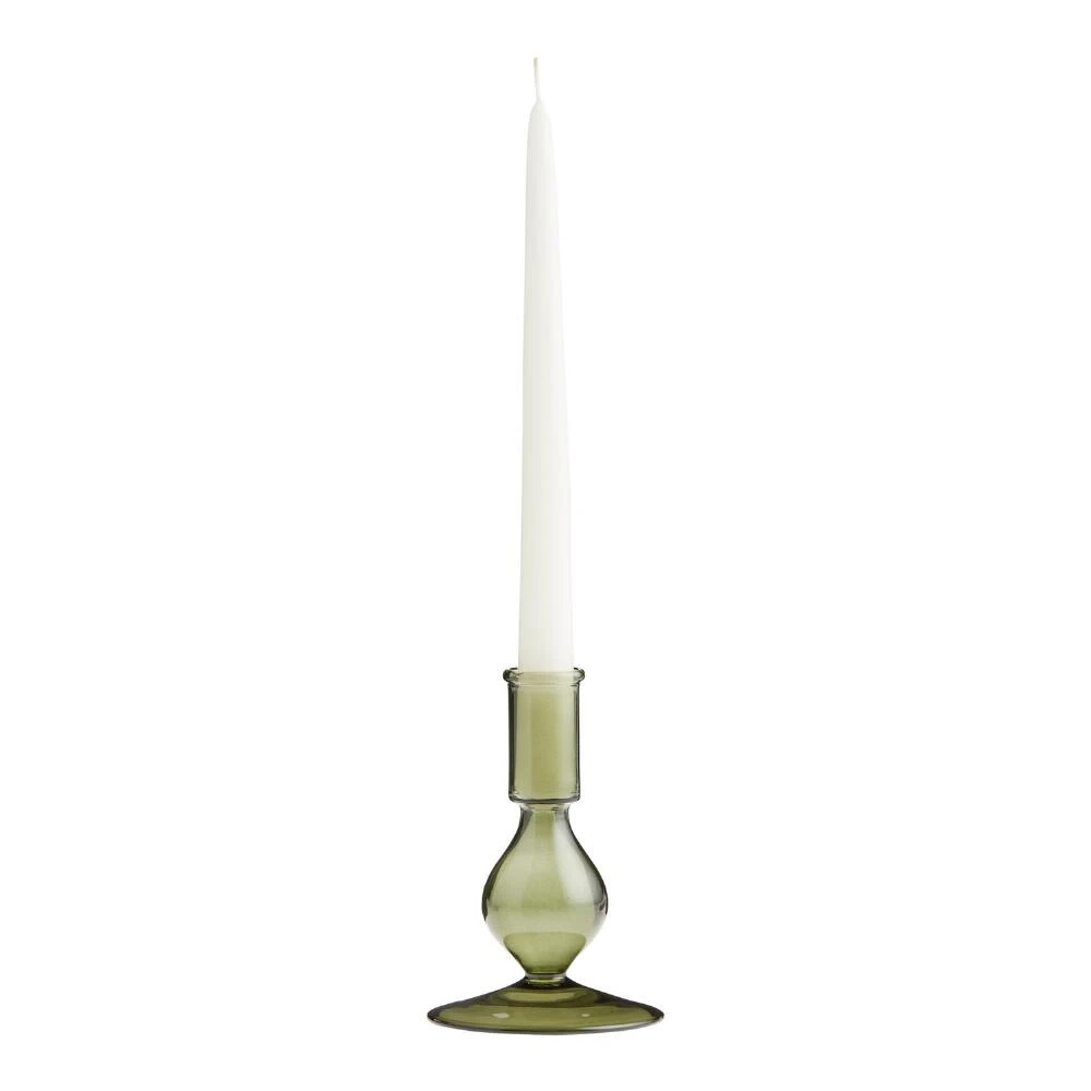 World Market Small Olive Green Glass Taper Candle Holder