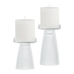 World Market Clear Ribbed Glass Pillar Candle Holder