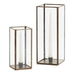 World Market Square Metal and Glass Hurricane Taper Candle Holder