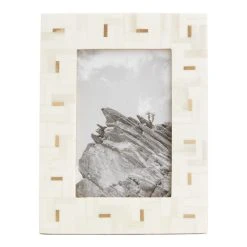 World Market Bone and Brass Inlay Parquet Frame