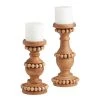 World Market Natural Wood Beaded Pillar Candle Holder