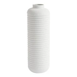World Market White Metal Textured Ribbed Floor Vase