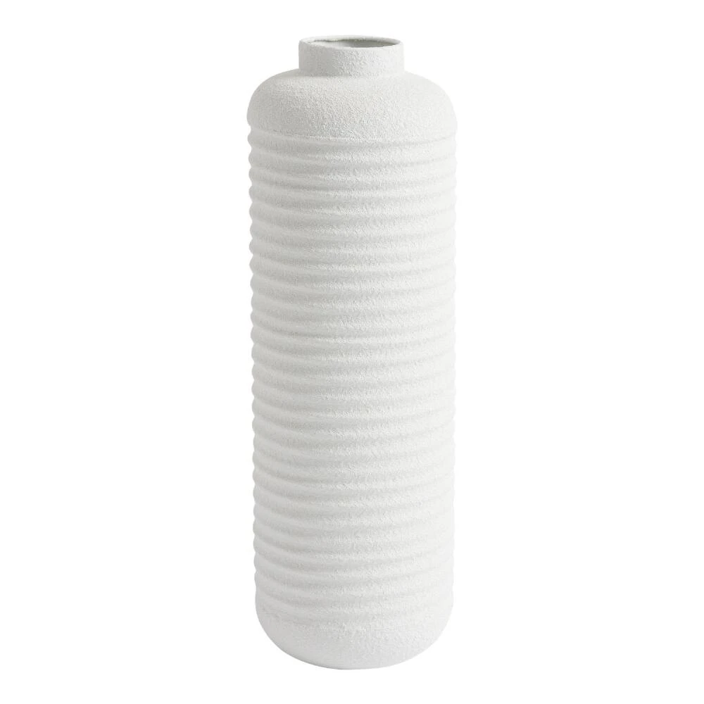 World Market White Metal Textured Ribbed Floor Vase