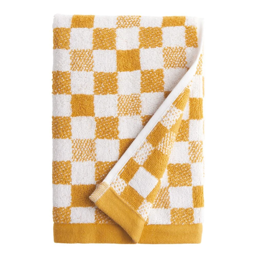 World Market Asteria Yellow And White Check Terry Hand Towel