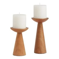 World Market Mango Wood Contemporary Pillar Candle Holder