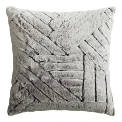 World Market Gray Faux Fur Basketweave Throw Pillow