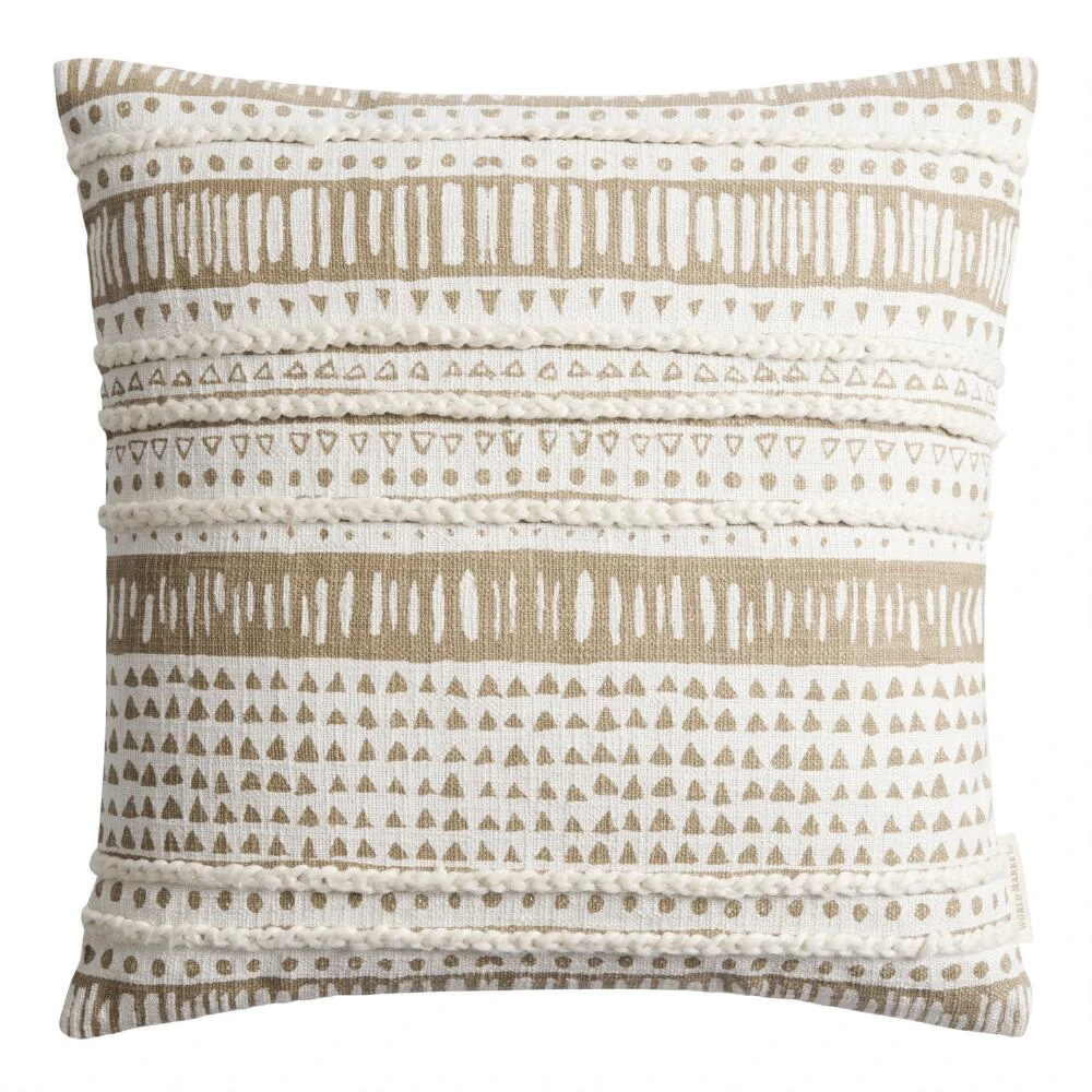 World Market Taupe And Ivory Geo Stripe Throw Pillow