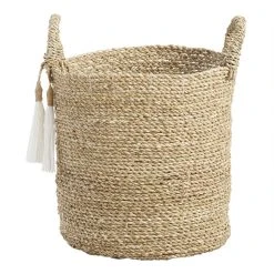 World Market Delilah Seagrass Tote Basket With Tassels