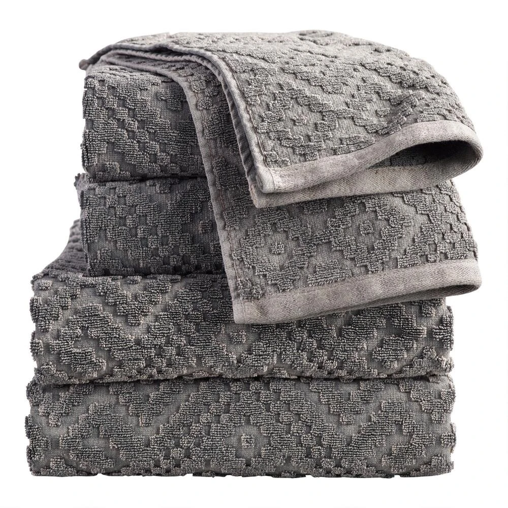 World Market Nova Charcoal Gray Sculpted Geo Hand Towel - Image 4