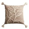 World Market Natural Embroidered Leaf Throw Pillow