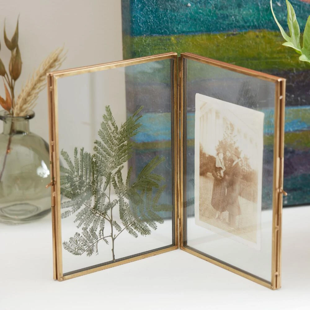 World Market Antique Brass Hinged Double Photo Frame - Image 2