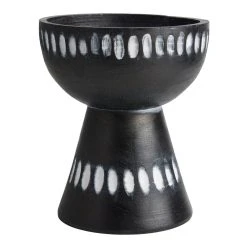 World Market Black Hand Carved Wood Pedestal Bowl Decor