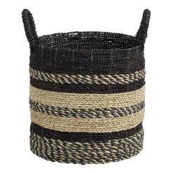World Market Calista Medium Black And Natural Seagrass Tote Basket