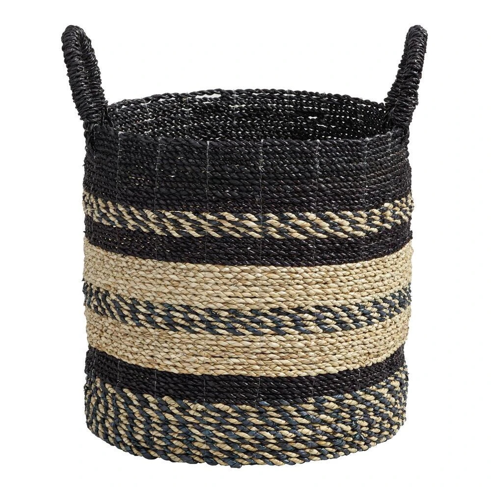 World Market Calista Medium Black And Natural Seagrass Tote Basket