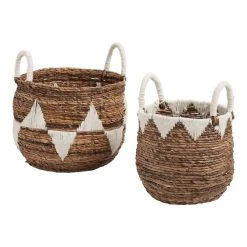 World Market Poppy Triangle Cotton And Banana Leaf Tote Basket