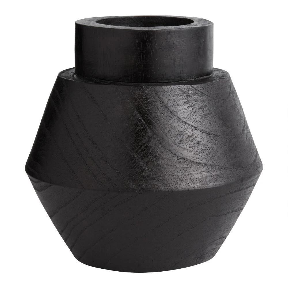 World Market CRAFT Black Hand Carved Wood Zephanya Vase